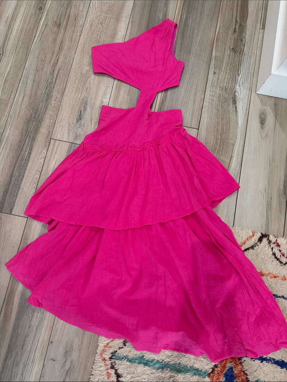 SHEIN Bright Pink Tiered Cutout Maxi Dress